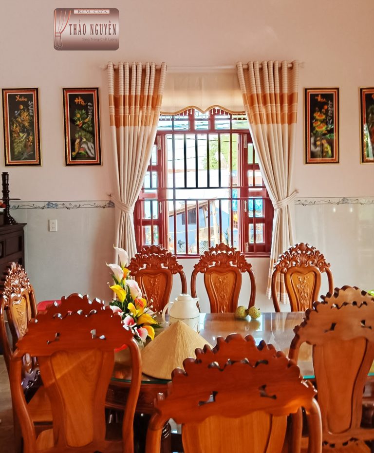 Rèm cửa Long Thành Đồng Nai 23032201 - rèm vải gấm sọc ngang. - Ảnh 2