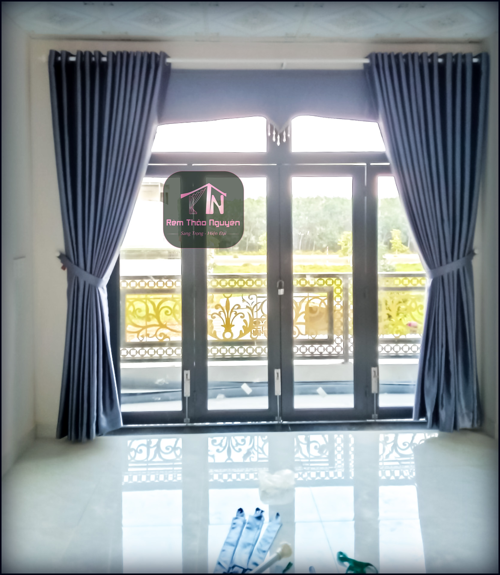 Rèm vải một màu hoa văn nổi 231108